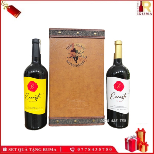 Set quà tặng hộp da 2 chai rượu vang Úc Encaste - CN