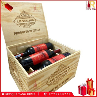 Set quà tặng 6 chai vang Pháp Chales Gary - Hộp Gỗ 2 Tầng