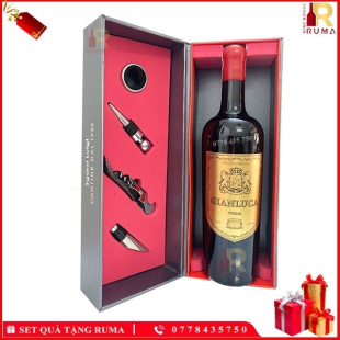 Set quà tặng hộp 1 chai rượu vang Ý Gianluca kèm phụ kiện