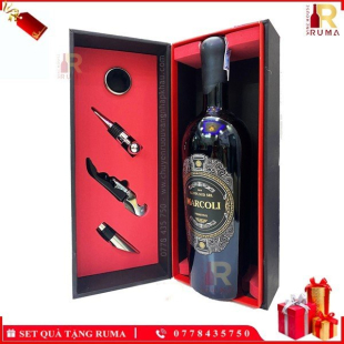 Set quà tặng hộp 1 chai rượu vang Ý Marcoli kèm phụ kiện