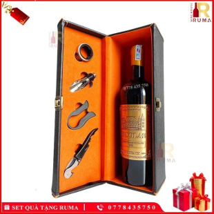 Set quà tặng hộp da 1 chai rượu vang Pháp Nicolas