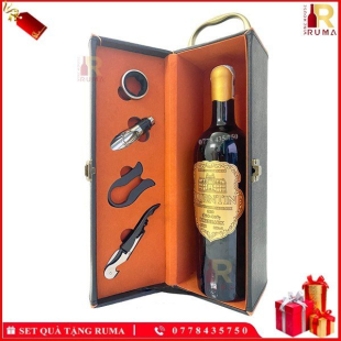 Set quà tặng hộp da 1 chai rượu vang Pháp Quentin
