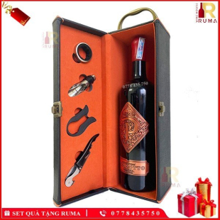 Set quà tặng hộp da 1 chai rượu vang Ý Pessotto