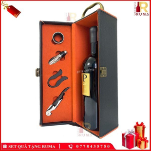 Set quà tặng hộp da 1 chai rượu vang Ý Piero Bonnci