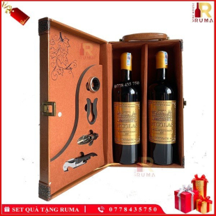 Set quà tặng hộp da 2 chai rượu vang Pháp Nicolas