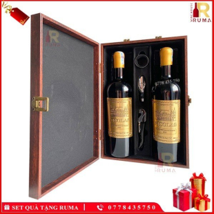 Set quà tặng hộp da 2 chai rượu vang Pháp Nicolas - GMD