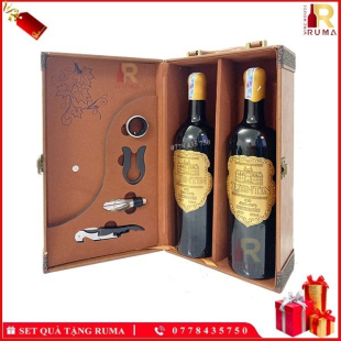 Set quà tặng hộp da 2 chai rượu vang Pháp Quentin