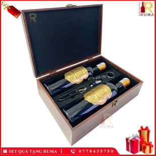 Set quà tặng hộp da 2 chai rượu vang Pháp Quentin - GMD
