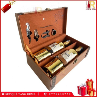 Set quà tặng hộp da 2 chai rượu vang Ý 1933 Topaz