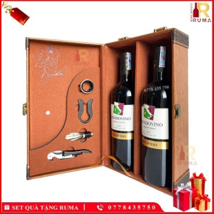 Set quà tặng hộp da 2 chai rượu vang Ý Mondovino Rosso