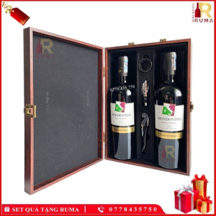 Set quà tặng hộp da 2 chai rượu vang Ý Mondovino Rosso - GMD