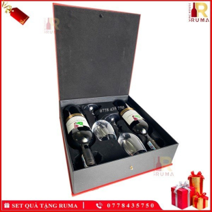 Set quà tặng hộp da 2 chai rượu vang Ý Mondovino Rosso kèm ly vang