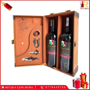 Set quà tặng hộp da 2 chai rượu vang Ý Mondovino Semi