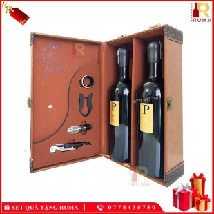 Set quà tặng hộp da 2 chai rượu vang Ý Piero Bonnci