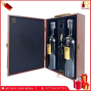 Set quà tặng hộp da 2 chai rượu vang Ý Piero Bonnci - GMD