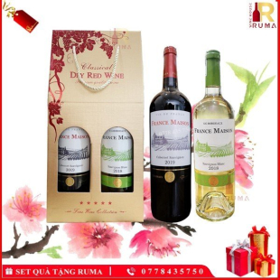 Set quà tặng hộp giấy 2 chai rượu vang Pháp France Maison