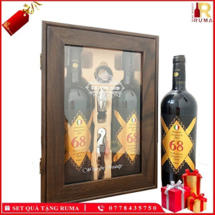 Set quà tặng hộp kính 2 chai rượu vang Ý 68