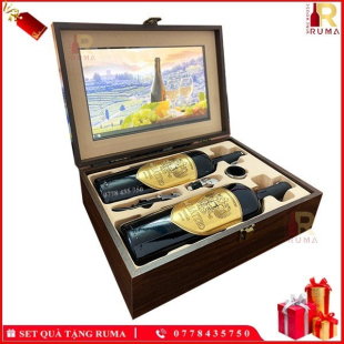 Set quà tặng hộp kính 2 chai rượu vang Ý Di Matteo