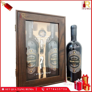 Set quà tặng hộp kính 2 chai rượu vang Ý Marcoli