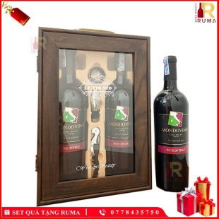 Set quà tặng hộp kính 2 chai rượu vang Ý Mondovino Semi