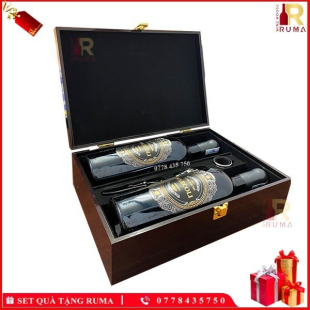 Set quà tặng hộp sơn mài 2 chai rượu vang Ý Marcoli