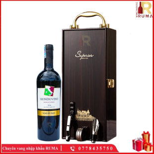 Set quà tặng 1 chai vang Ý Mondovino Rosso - Hộp sơn mài