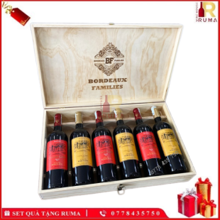 Set quà tặng 6 chai vang Pháp Chales Gary - Hộp Gỗ 1 Tầng